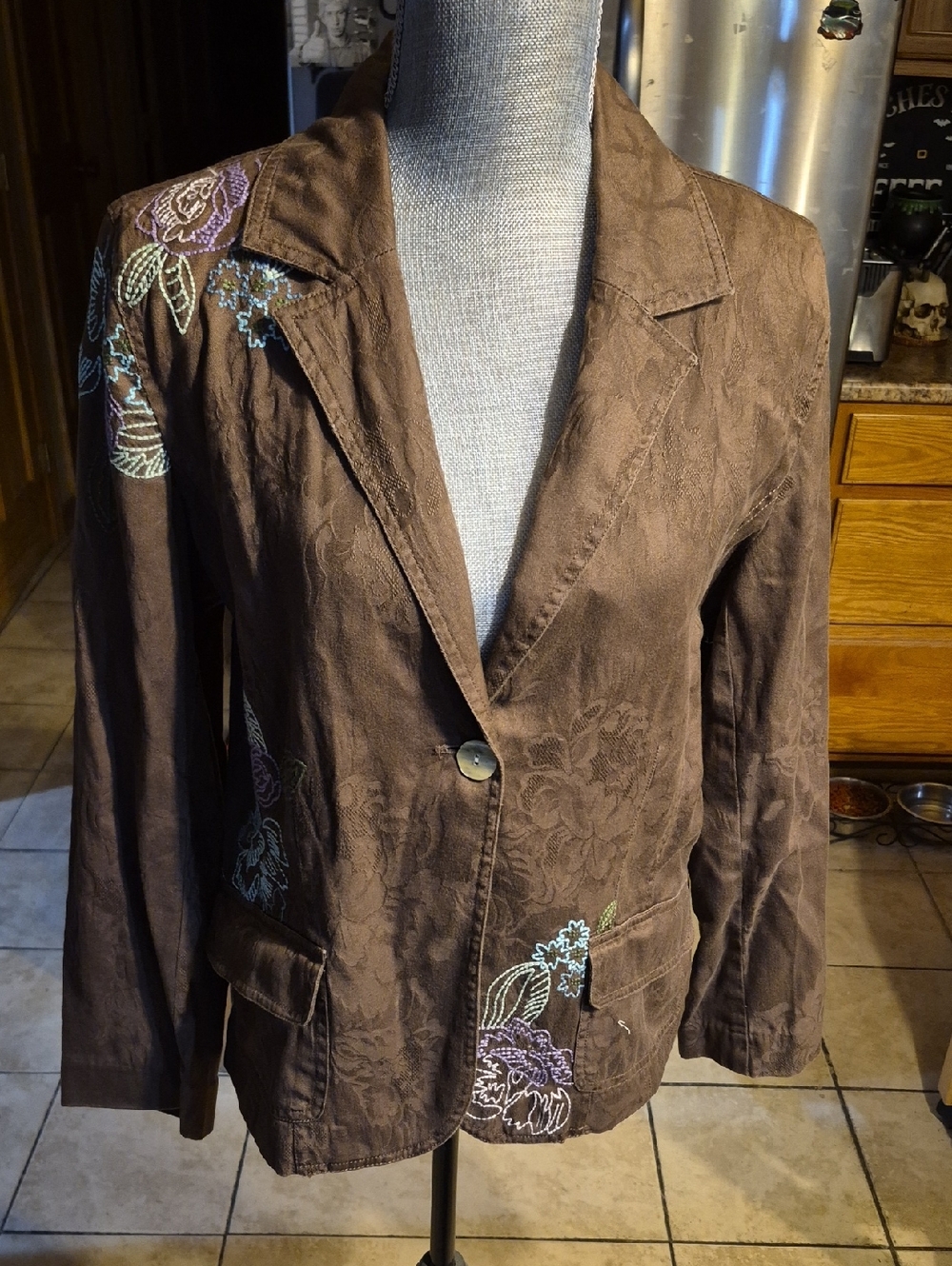 J. Jill Brown Embroidered Floral Blazer